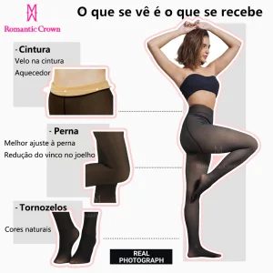 ROMANTIC CROWN Meia-Calça Térmica Forrada Peluciada Translúcida De Lã Quente Feminina Para Inverno