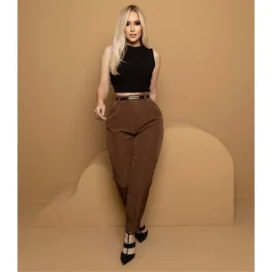 CALÇA FEMININA ALFAIATARIA ZARA CINTURA ALTA COM ZÍPER NA LATERAL ACOMPANHA CINTO